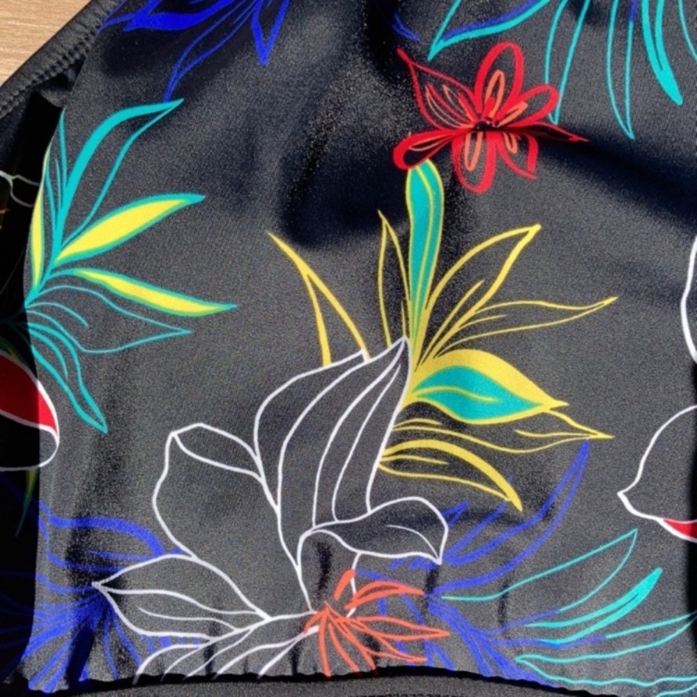 Ecobeach one piece swimsuit high neck black w floral printed swimsuit  L - Picture 6 of 17